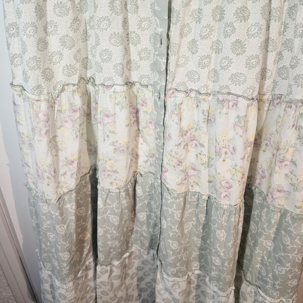 April Cornell Small Patchwork Prairie Dress Cottagecore Floral Tiered Button - Picture 6 of 10